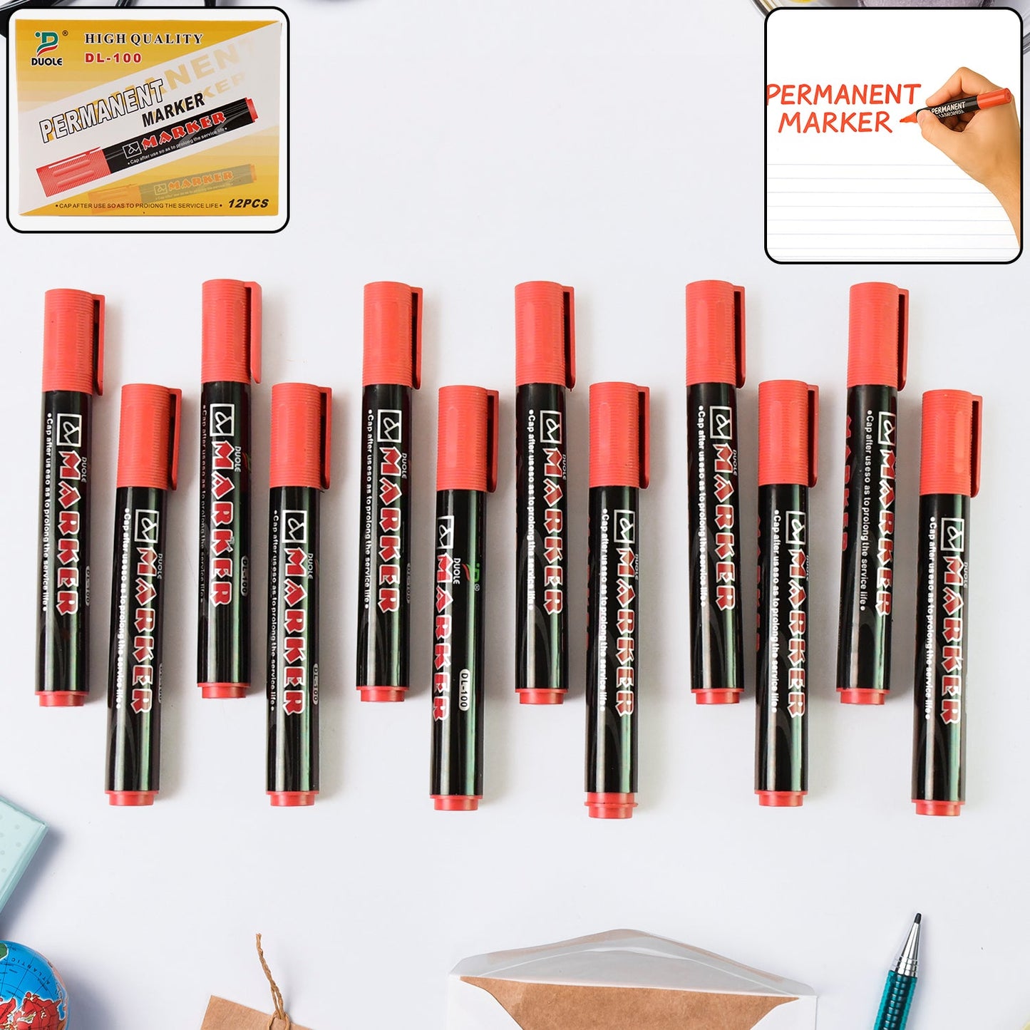 Industrial use of red ink marker on tools and warehouse boxes