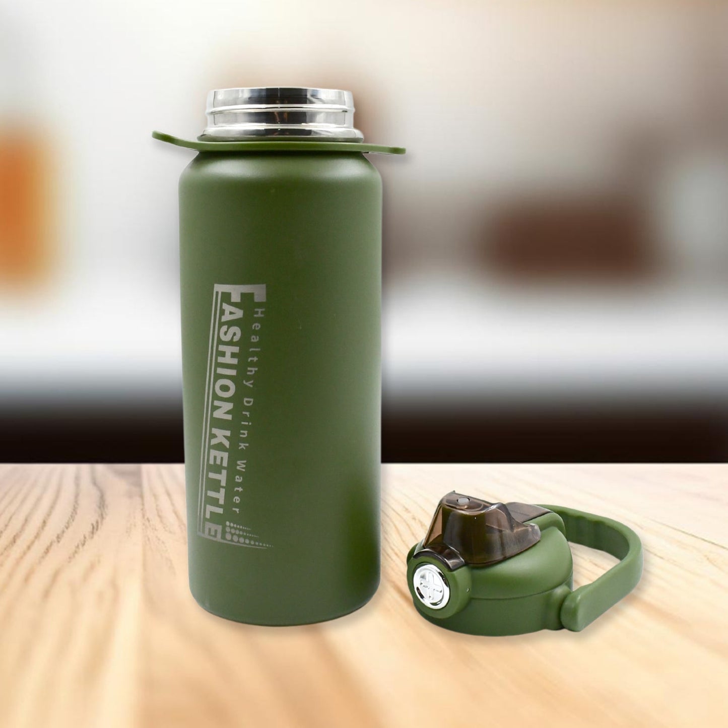 Exterior view of the robust stainless steel vacuum insulated water bottle.