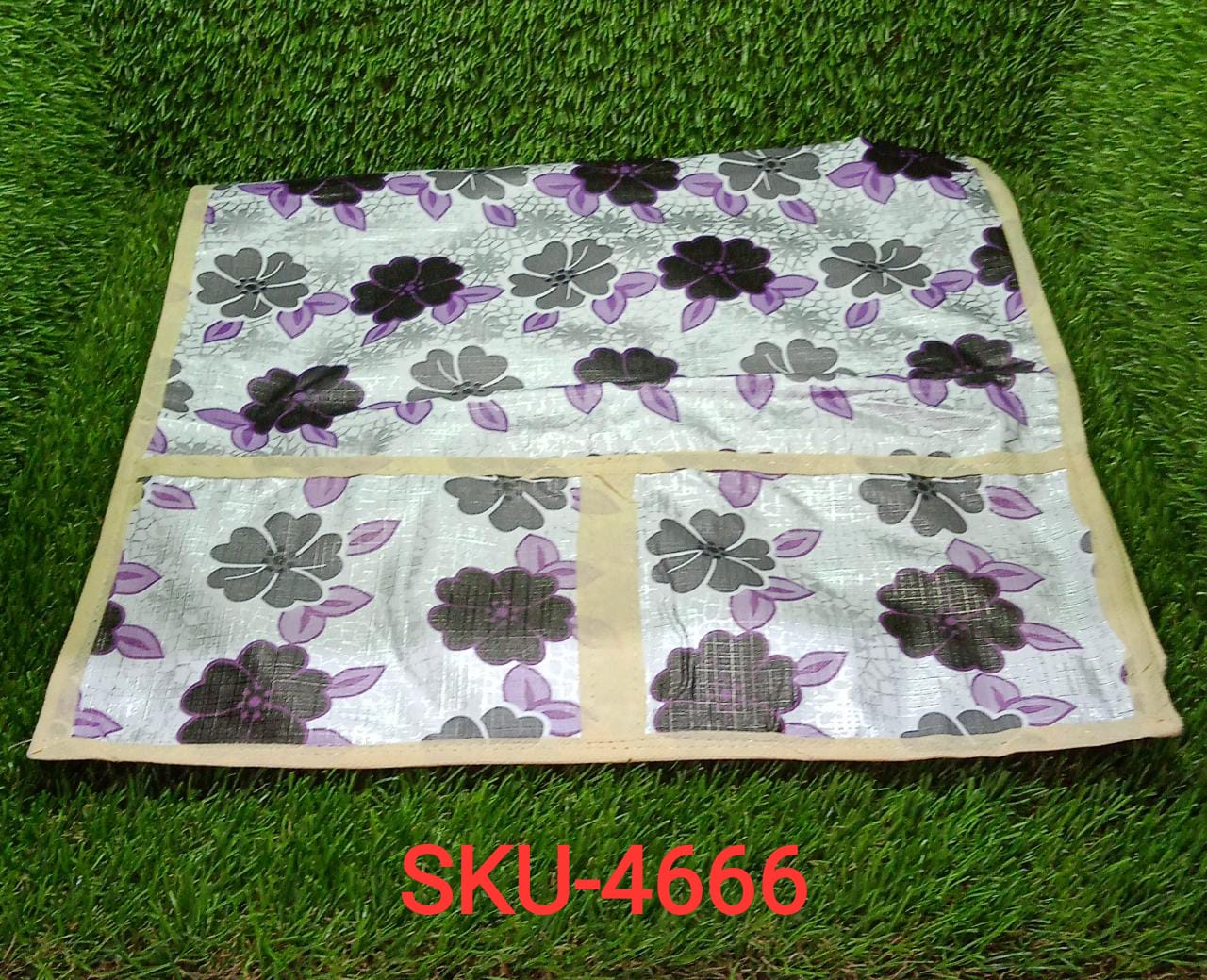 Elegant microwave oven top cover with a detailed mix design and side storage pockets.