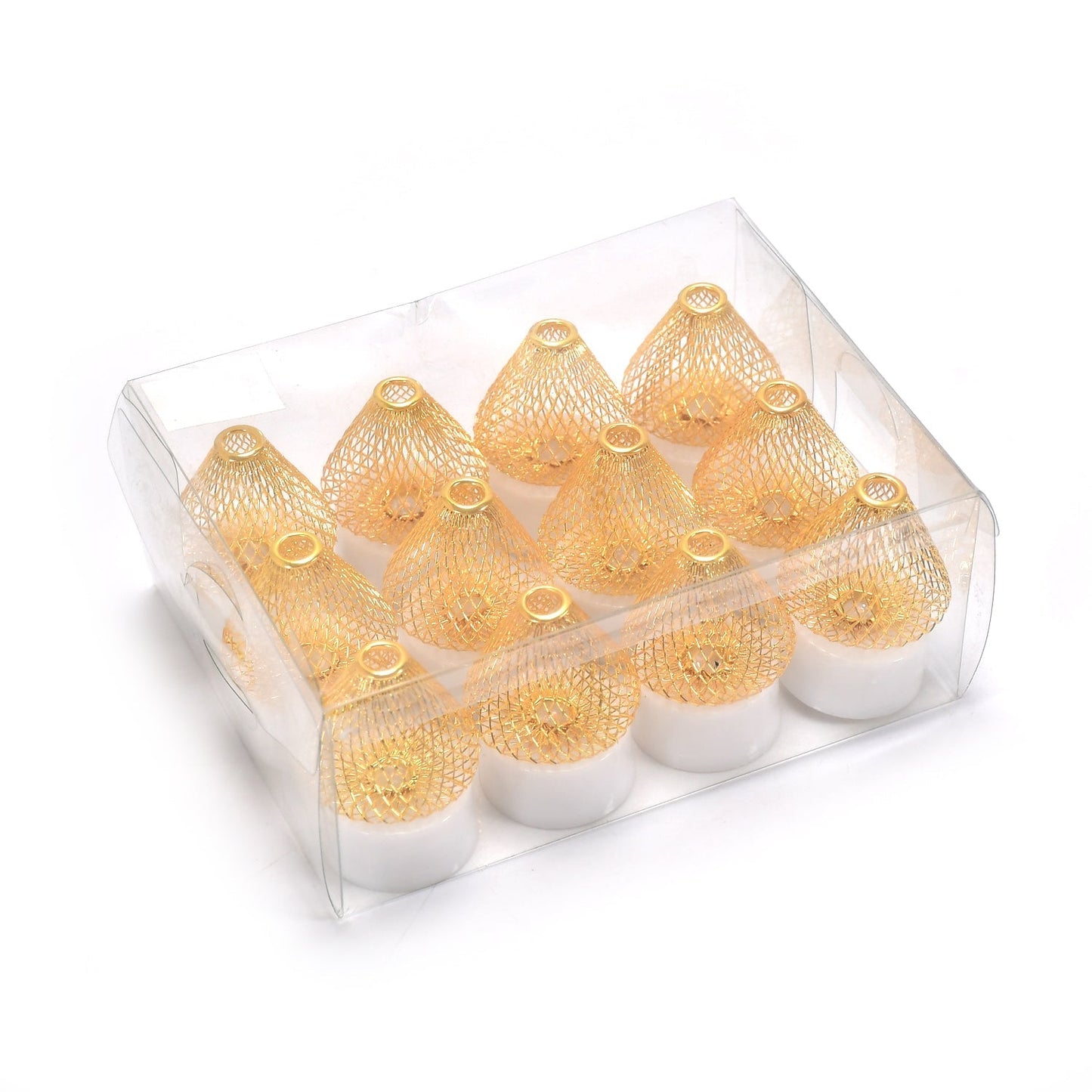 The 12-piece pack of Flameless LED Tea Light Candles in their packaging, ready for use.
