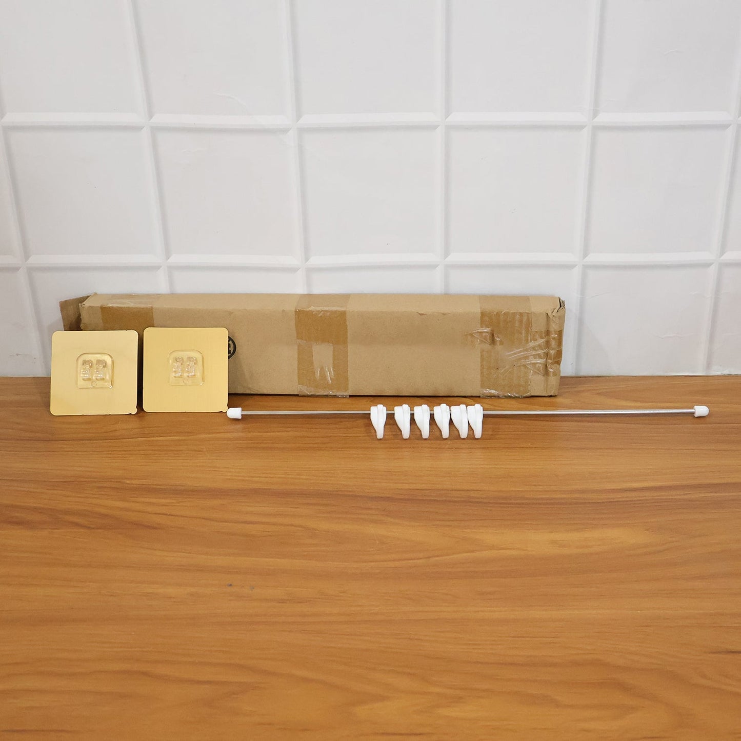 Neutral image of kitchen adhesive hook rack set showing mounting area