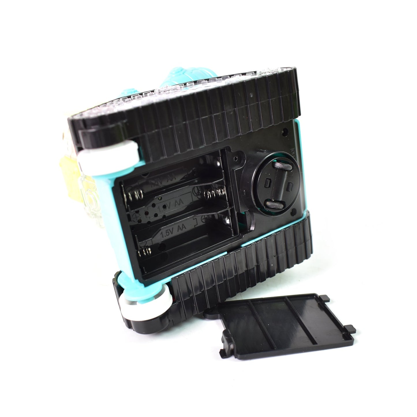 Packaging box for the transparent gear robot car, ready for gifting to a child.