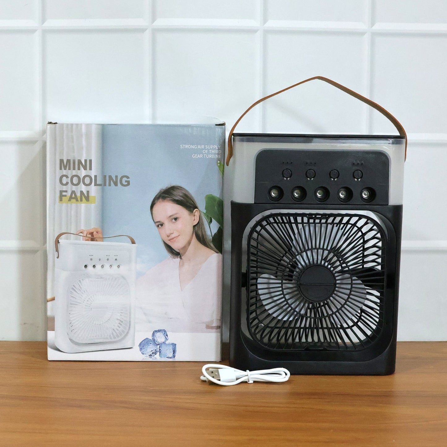 Alternate angle view of portable air cooler fan