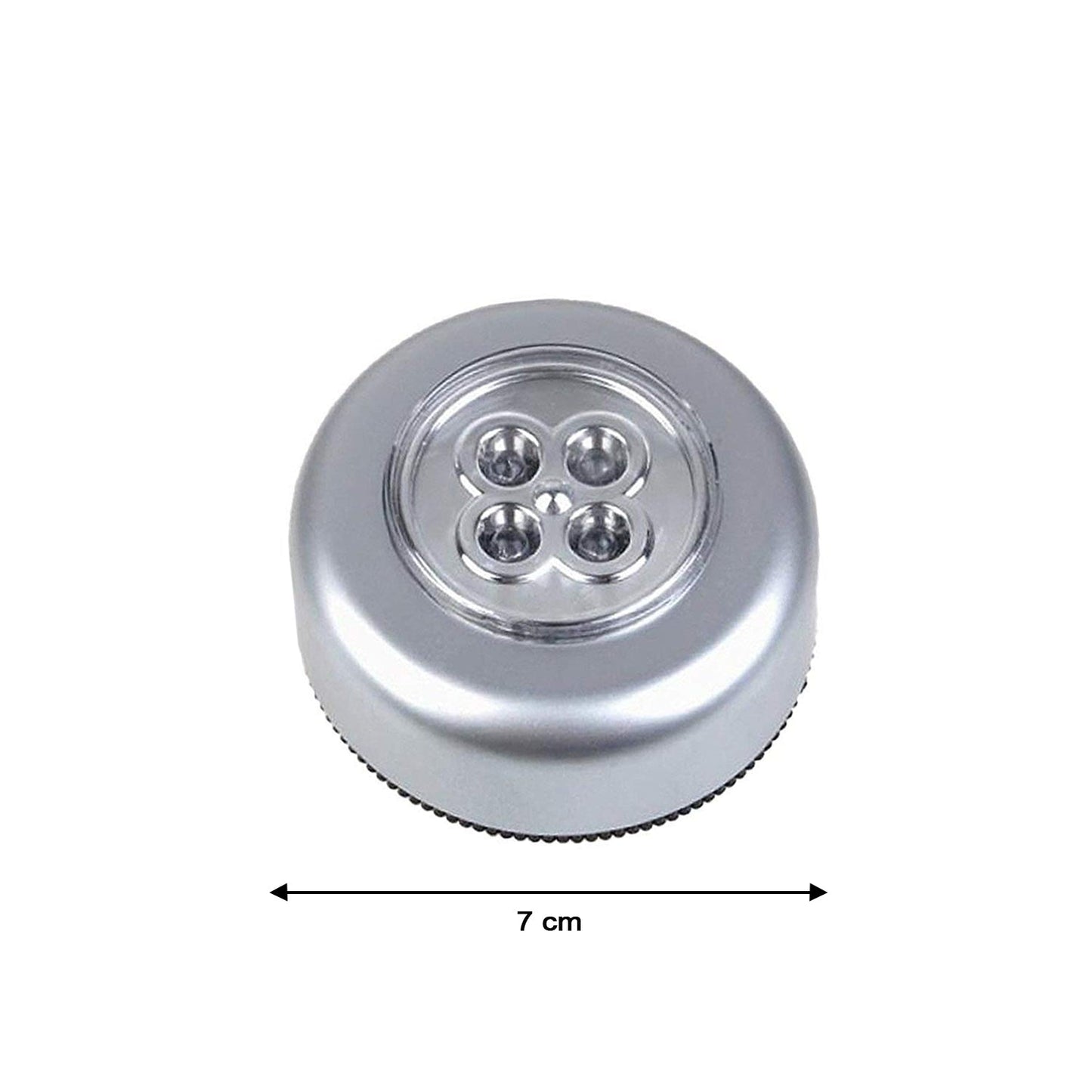 Close-up of the stick-on touch light featuring bright LED bulbs.