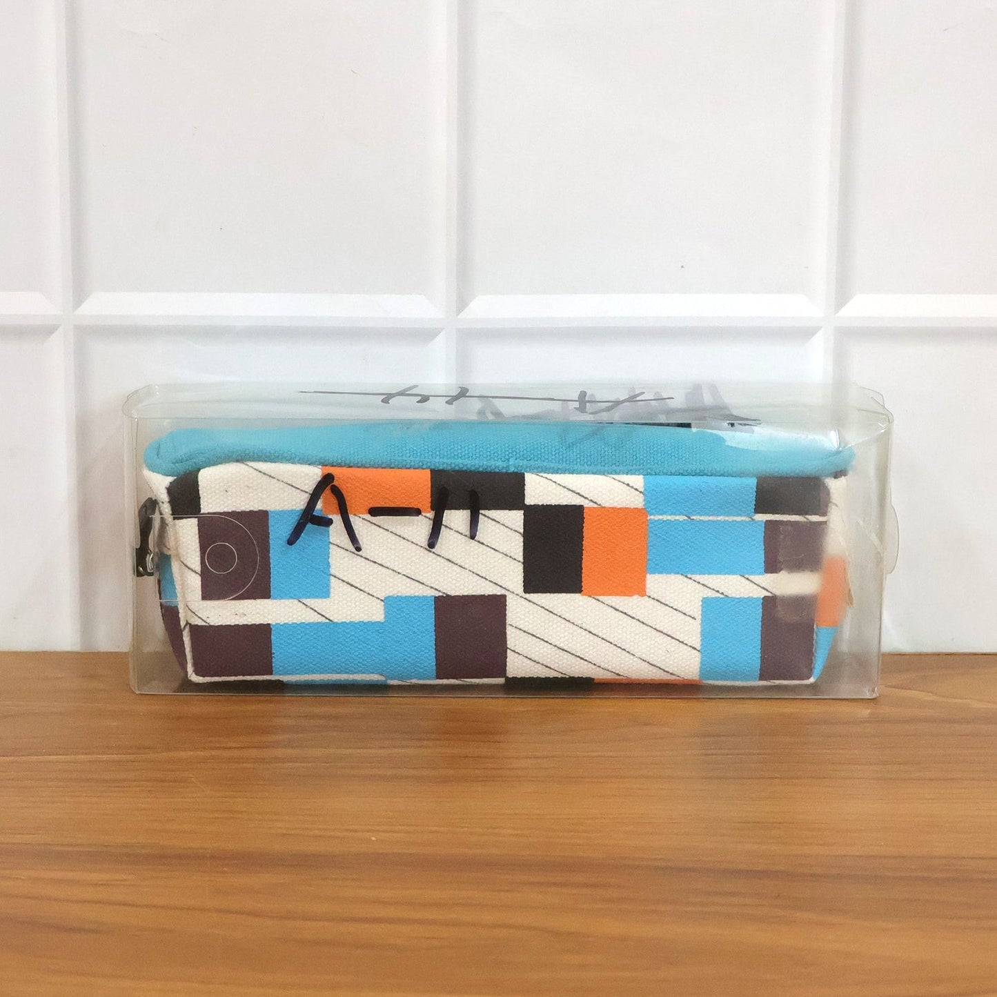 Full view of printed fabric pencil pouch design