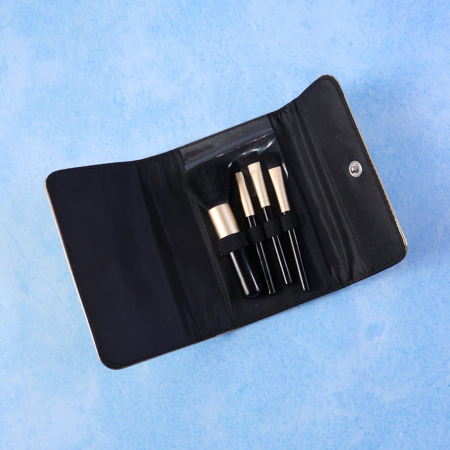 Multipurpose face and eye blending makeup brushes in pouch