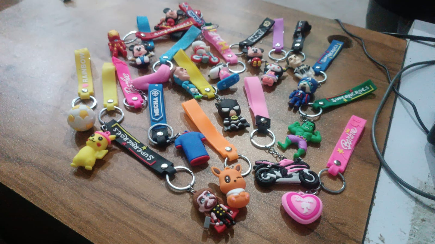 Another perspective of a cute 3D cartoon silicone keychain with its hook and strap.