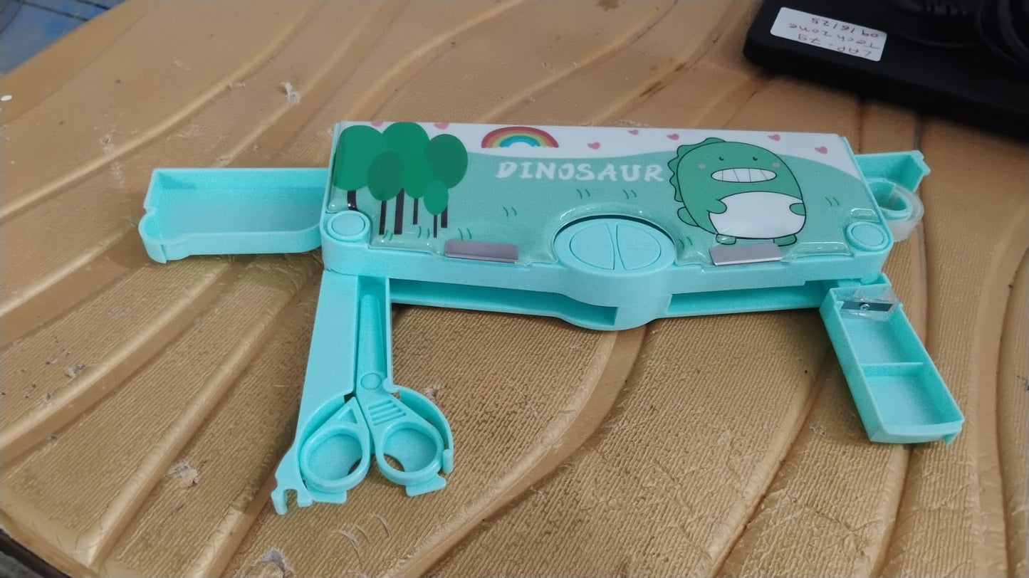 Top-down view of the magnetic pencil box, showcasing its compact design.