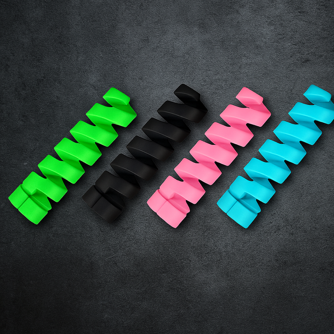 Detailed image showcasing the innovative design of a spiral cable protector.