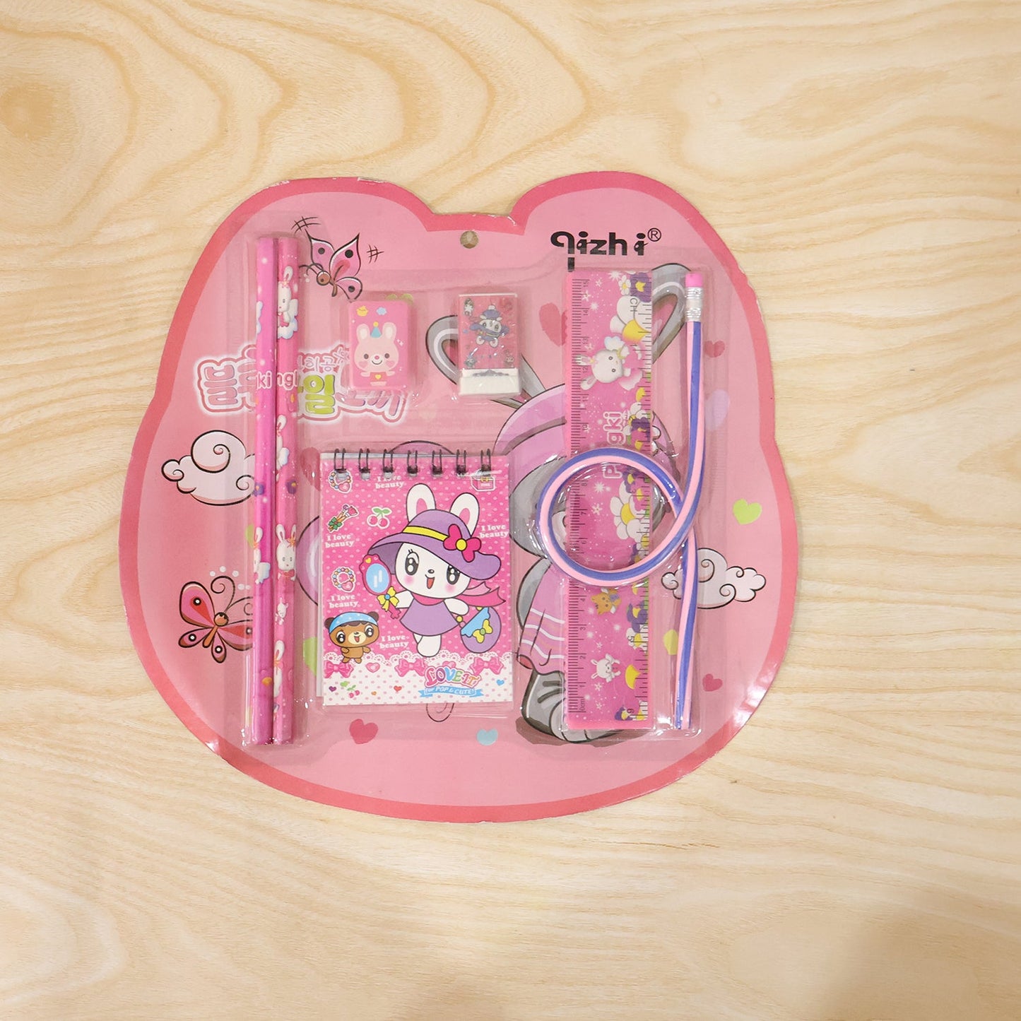 Stationery set in original blister pack, pink design
