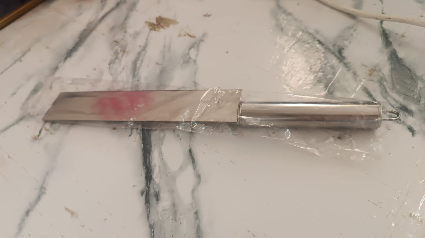 Stainless steel vegetable cleaver knife alternative angle showing blade and handle