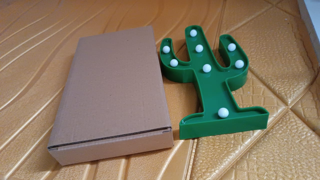 Packaging of the LED Cactus Lamp, ready for gifting.