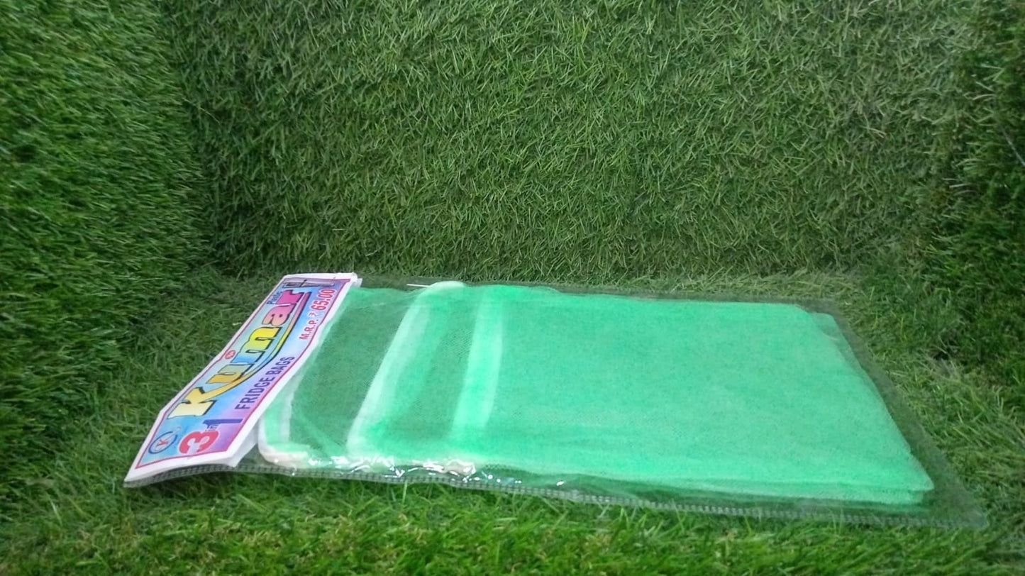 Various fresh vegetables stored efficiently in multicolour fridge organiser bags.