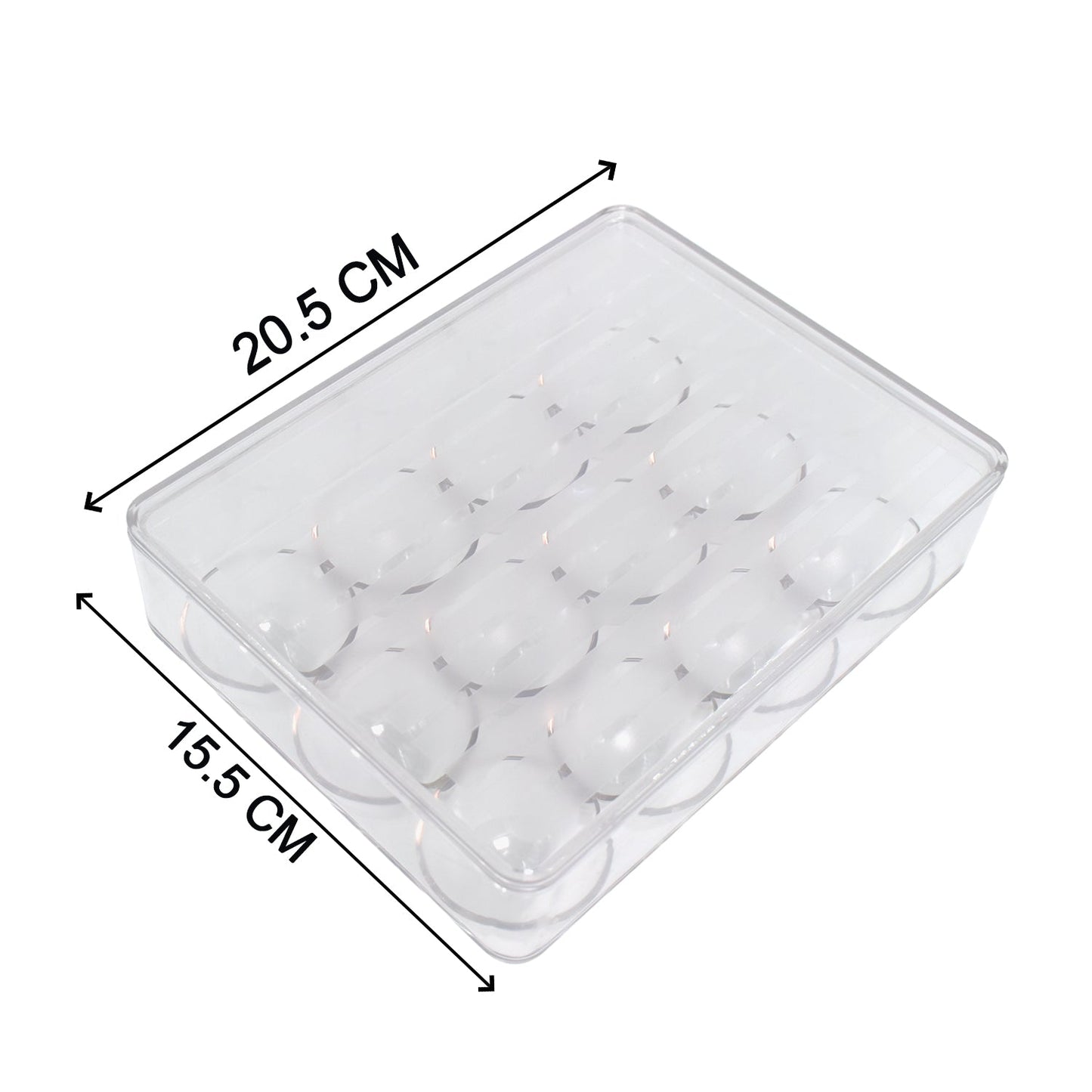 Multiple Organivo egg storage boxes stacked neatly inside a fridge.