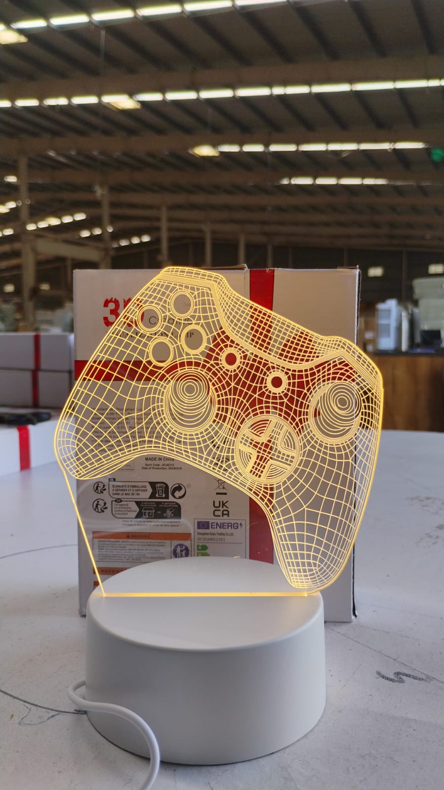 Ambient LED night lamp glowing with 3D illusion gaming controller design