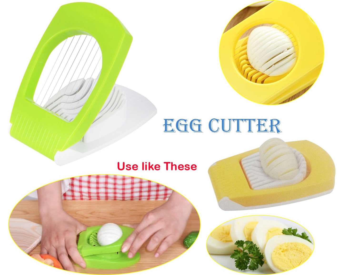 Assortment of Quickslice Egg Cutters in multiple colors, ready for use.