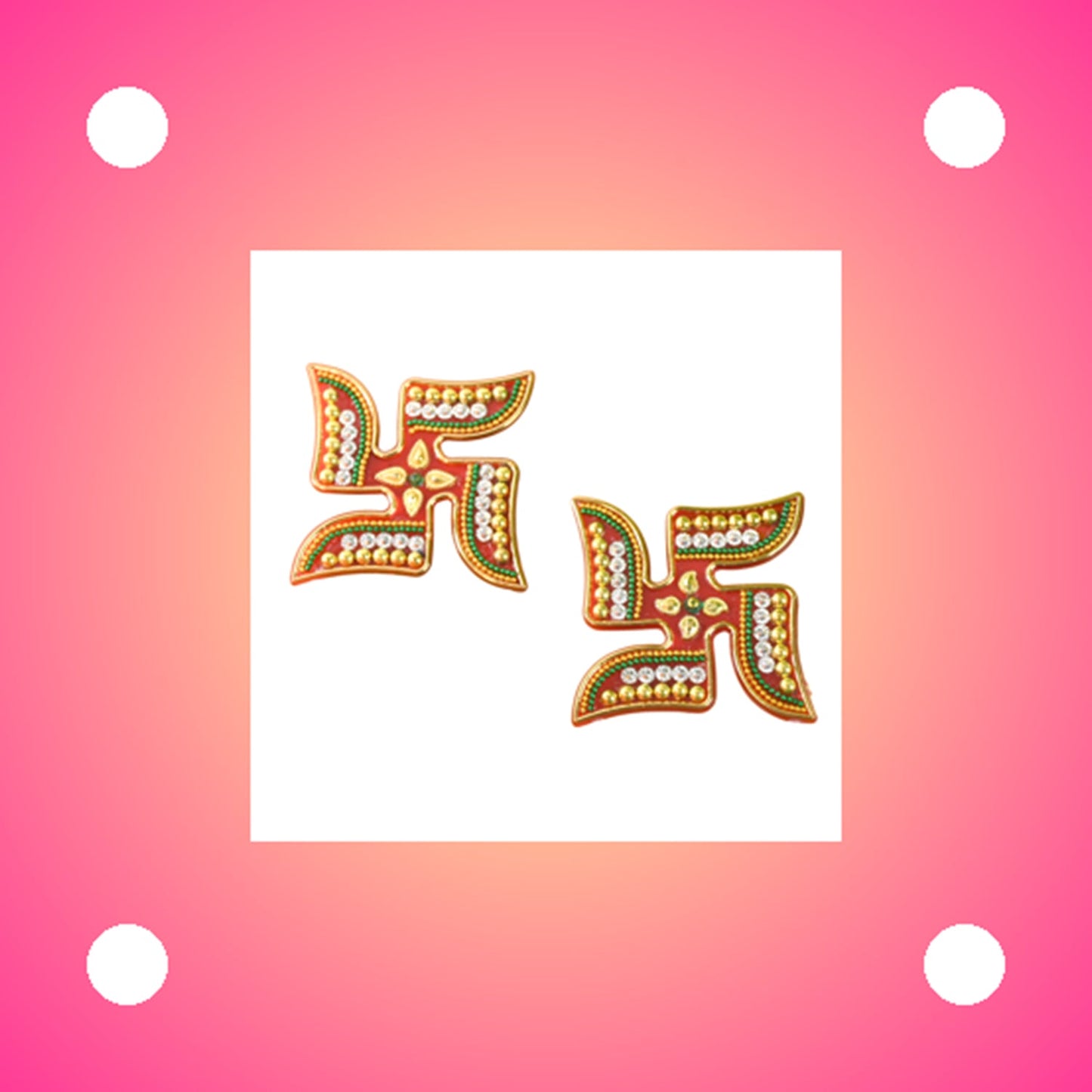 Acrylic Swastik stickers showcasing detailed bead and rhinestone craftsmanship