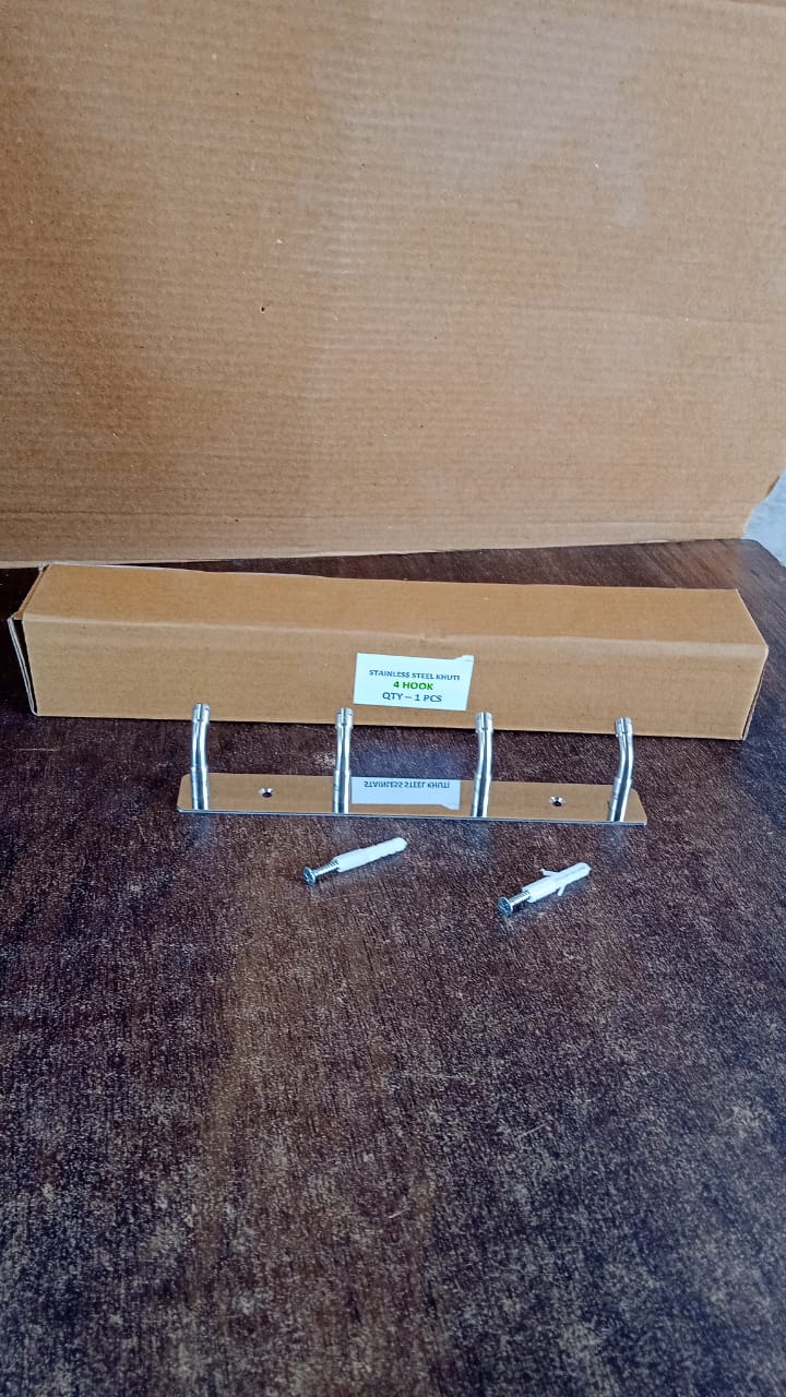 Stainless steel 4 hook rack ideal for organizing towels, clothes and bags