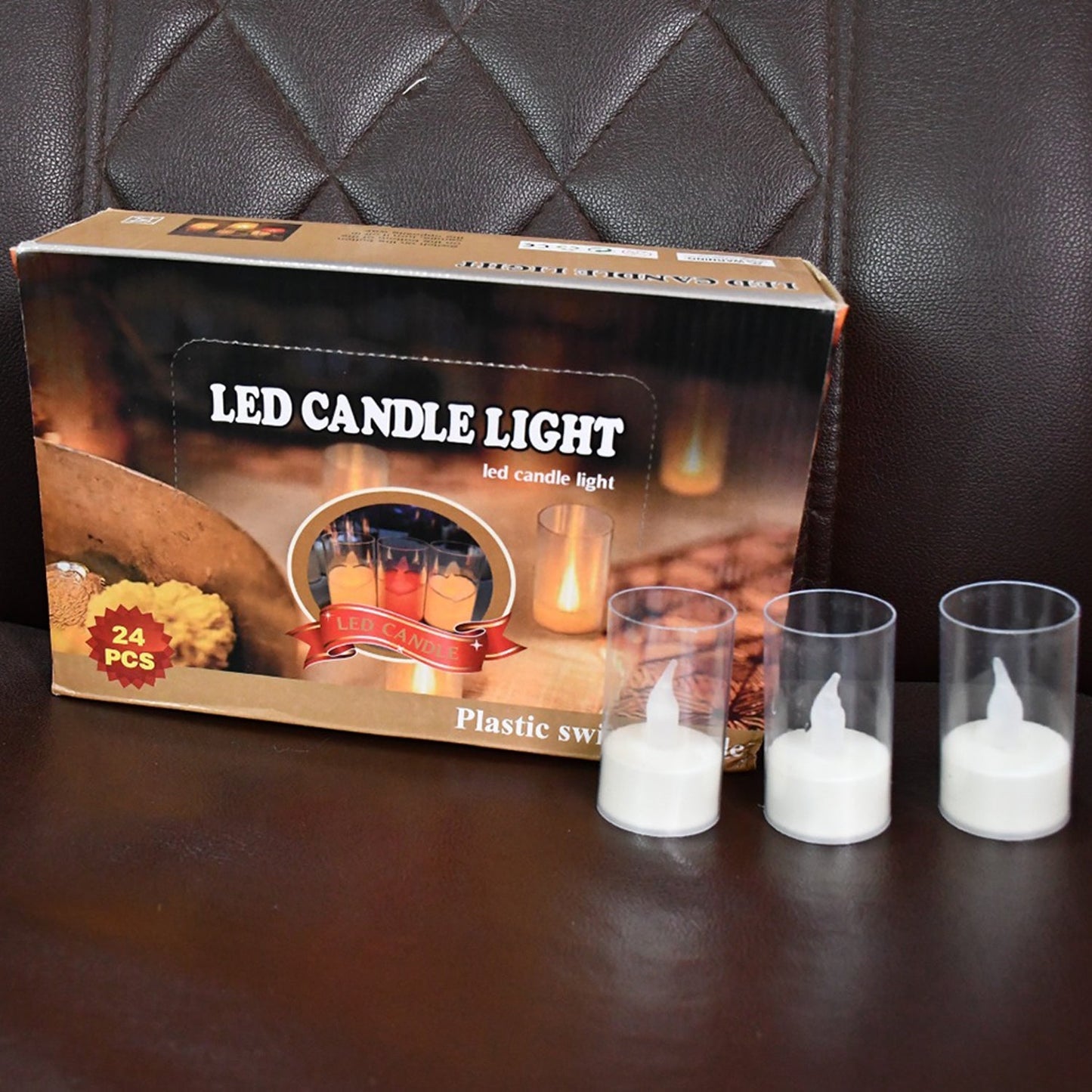 Warm glowing LED flameless candles with plastic covers for festival décor