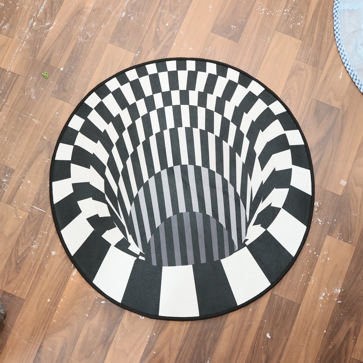 3D illusion round rug enhancing style in a modern living room