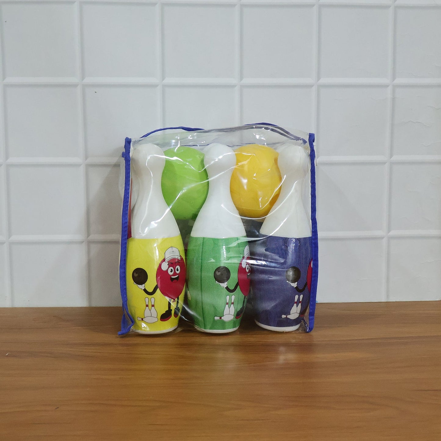 Brightly colored toddler bowling set for indoor and outdoor games