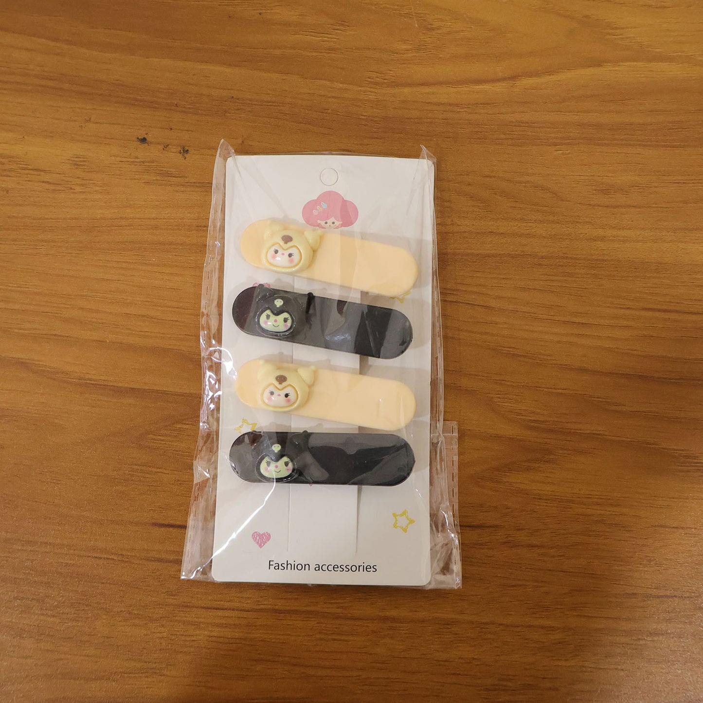 Model wearing cartoon character hair clips for everyday styling