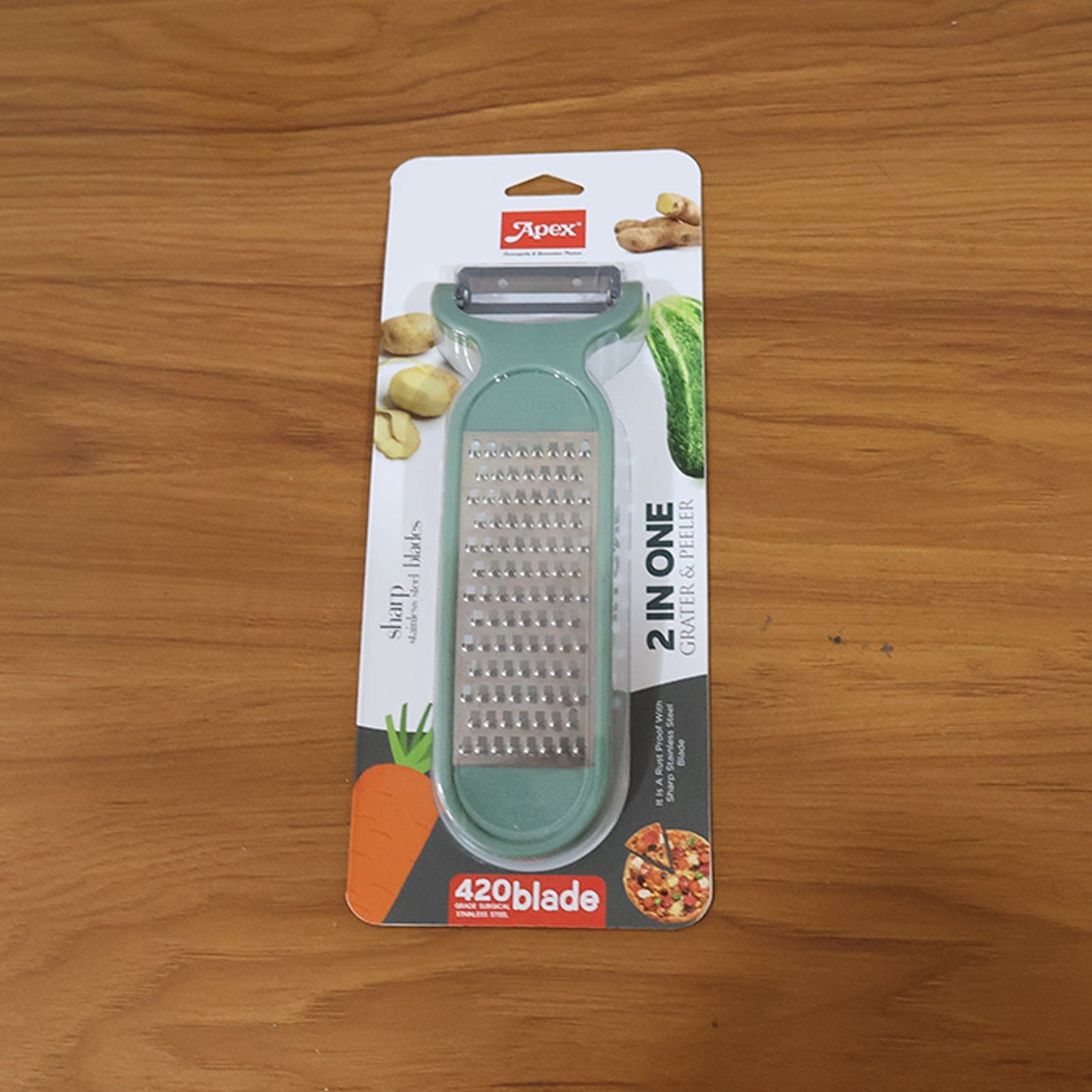 Sharp blade kitchen peeler and grater tool for quick food prep
