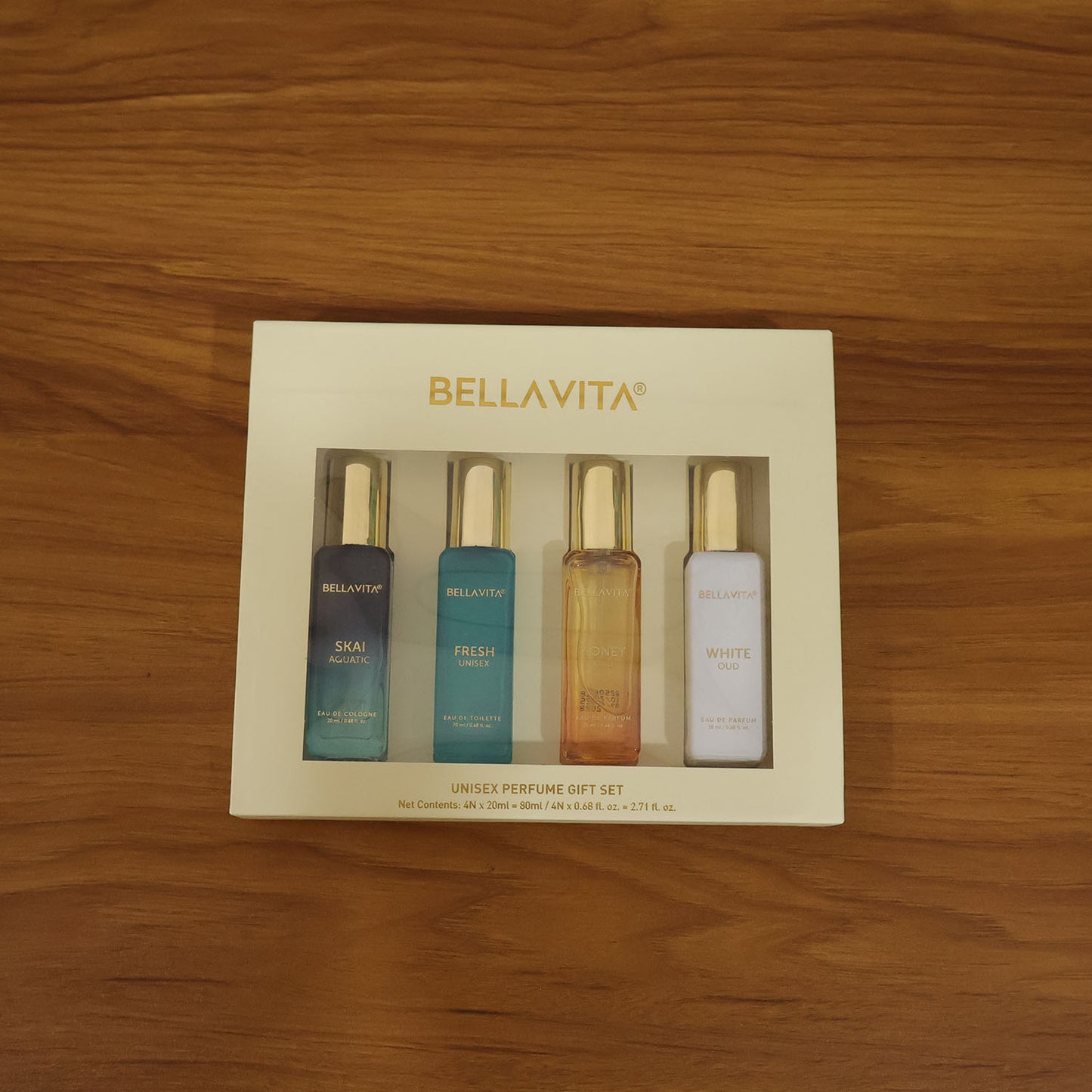 Portable luxury perfume set with four scents, ideal for on-the-go gifting