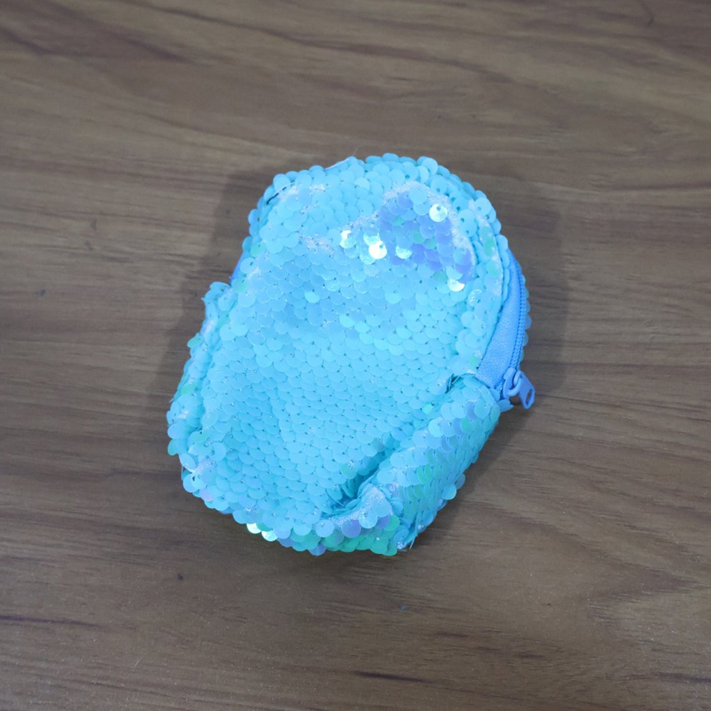 Sequin pouch in a real-life setting, perfect for daily use and travel.