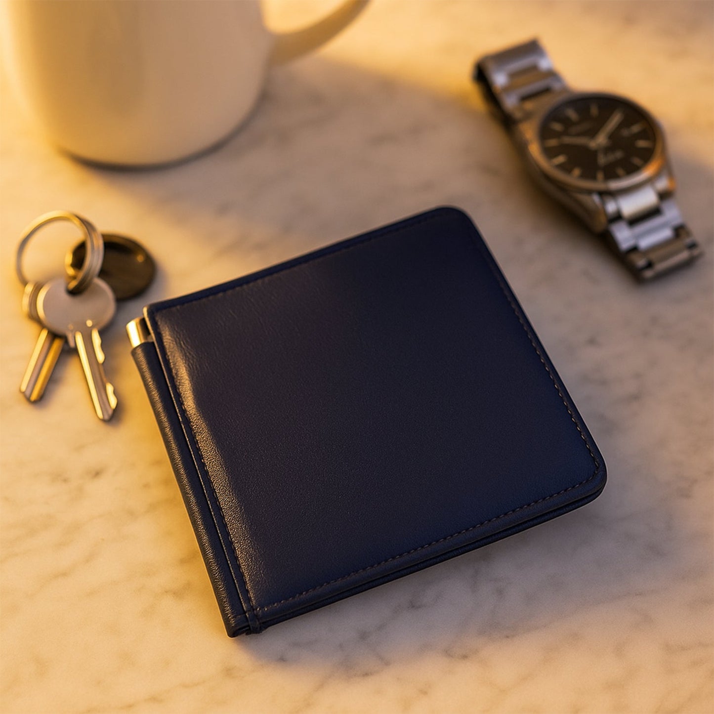 Bi-fold men's wallet presented in a luxury gift box, ideal for gifting