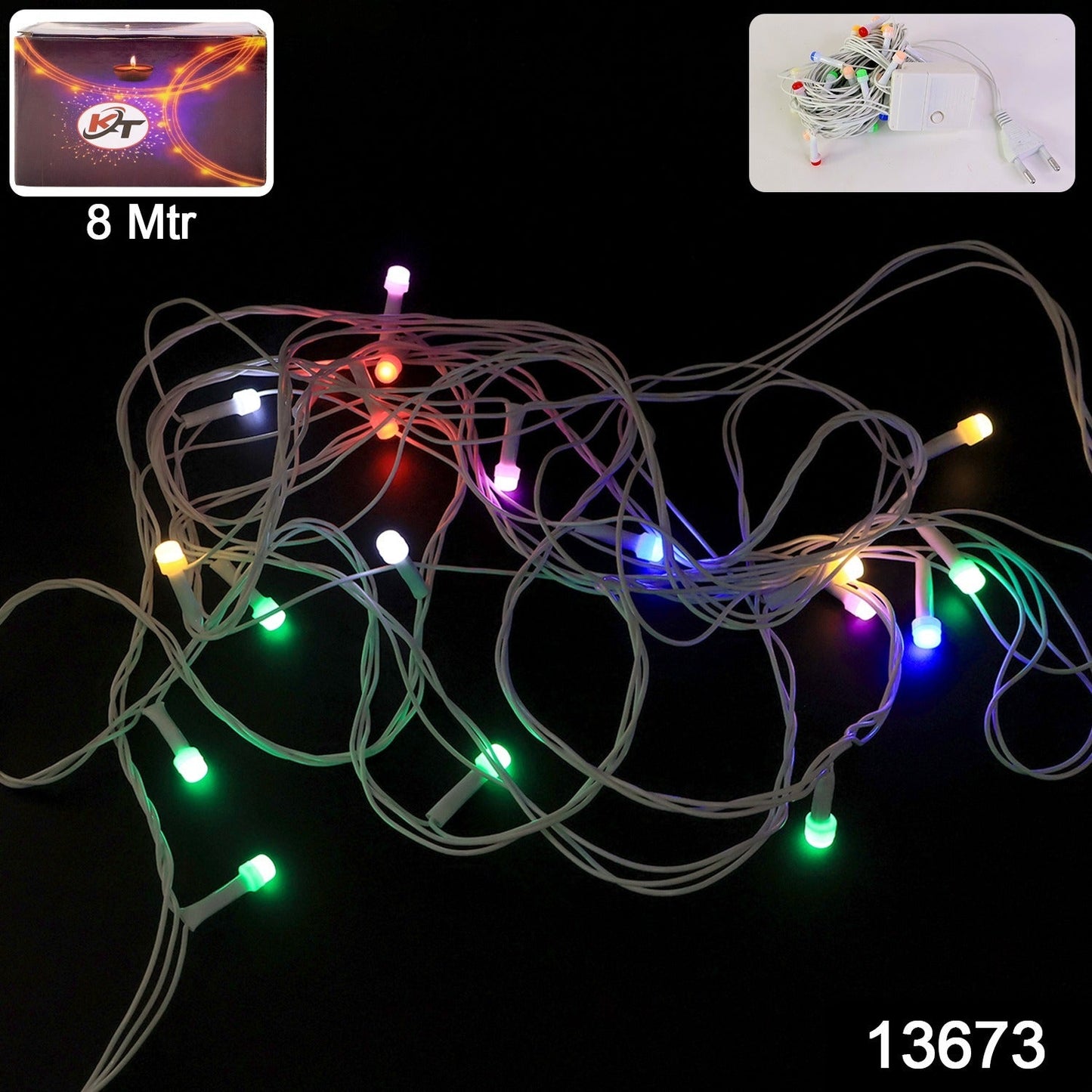 Decorative multi-color LED string lights glowing in party setting