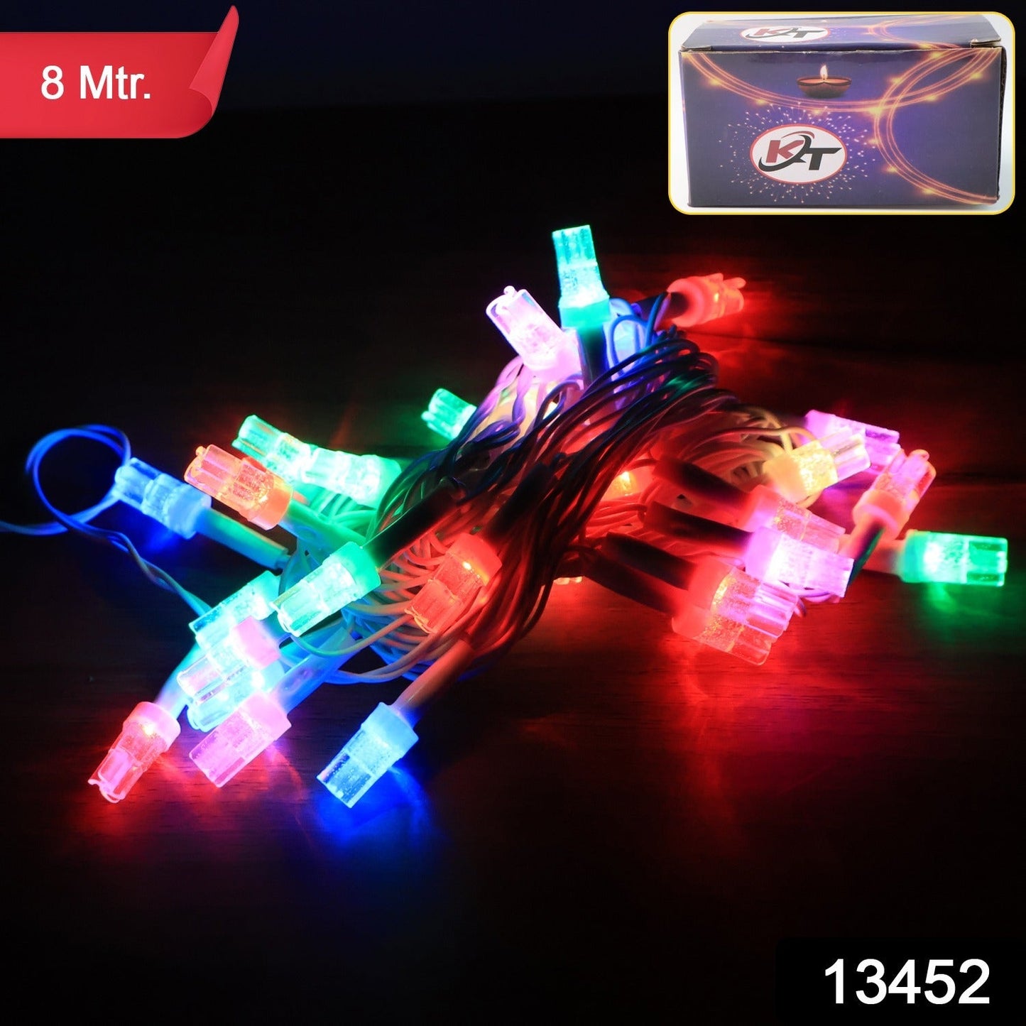 Close-up of decorative multi-color LED fairy string lights showing vibrant colors