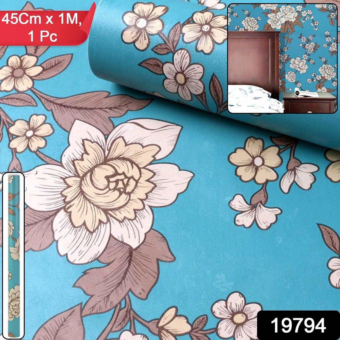 Close-up view of self-adhesive floral wallpaper peel-and-stick design