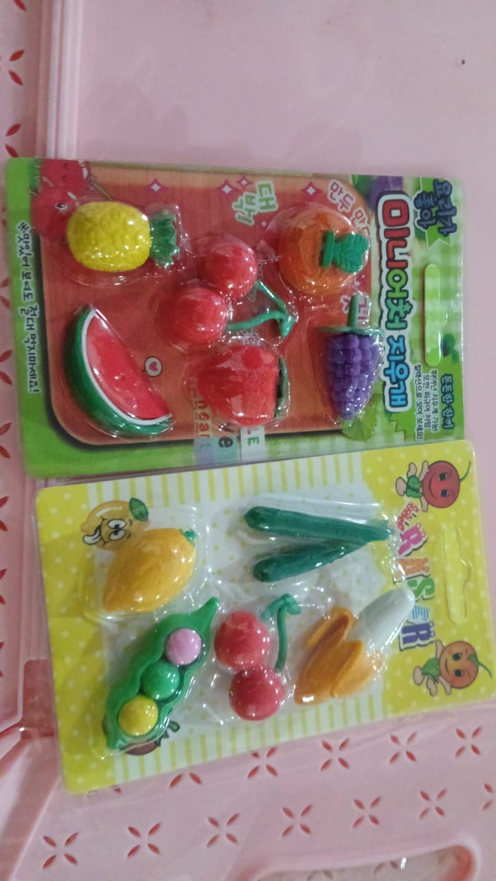 Collection of colourful novelty erasers from our Kids Erasers Set.