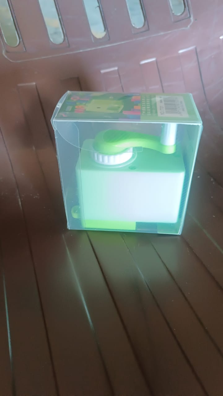 Manual pencil sharpener standing upright with compact size