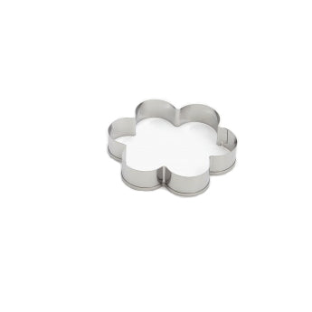 An individual round-shaped stainless steel cookie cutter, showcasing its smooth edge.
