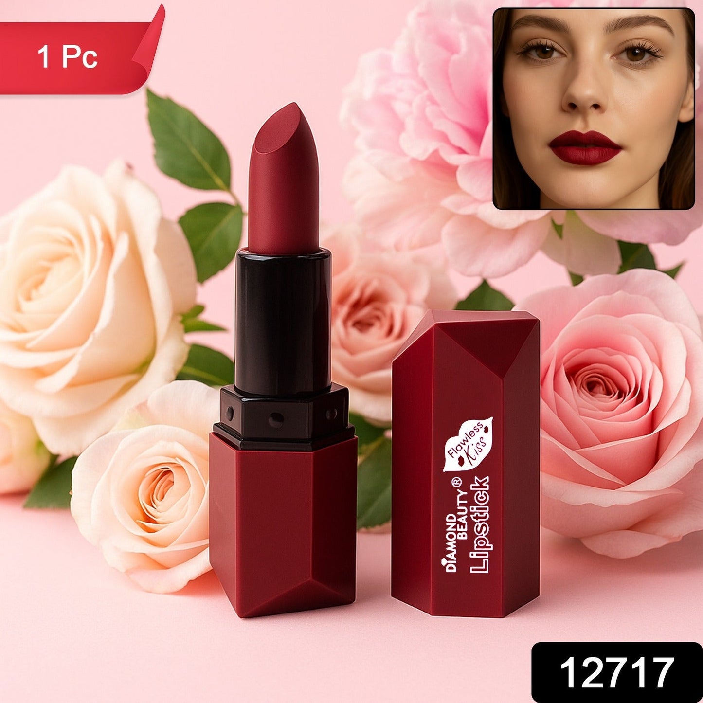 Close up of flawless kiss matte lipstick creamy texture