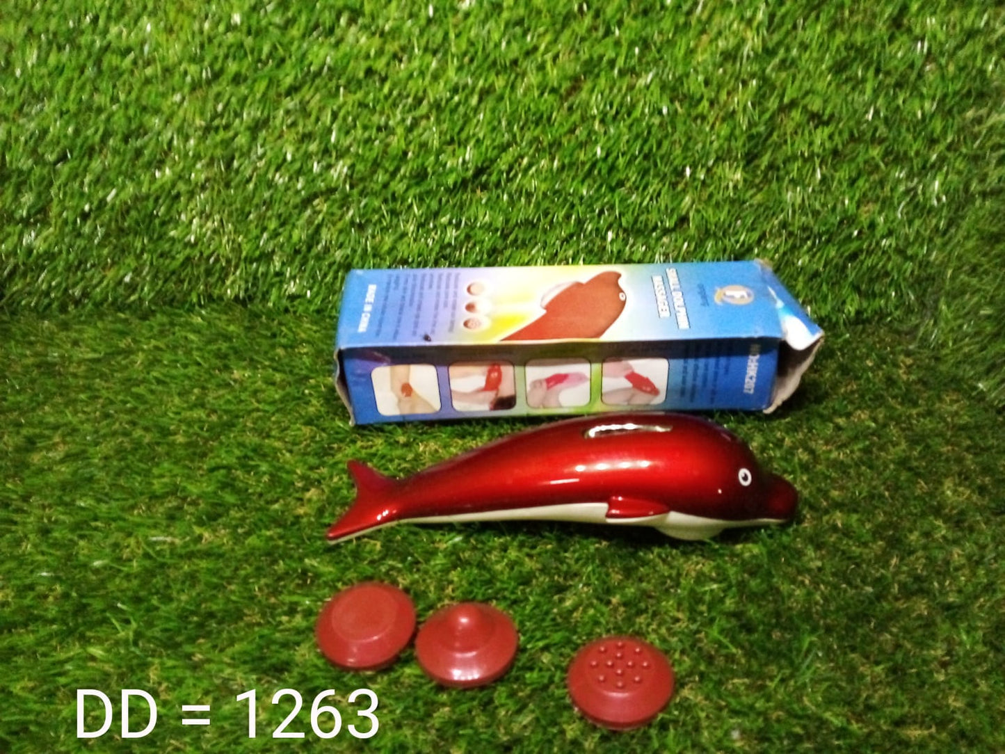 Dolphin body massager with focus on its powerful vibration head and comfortable grip