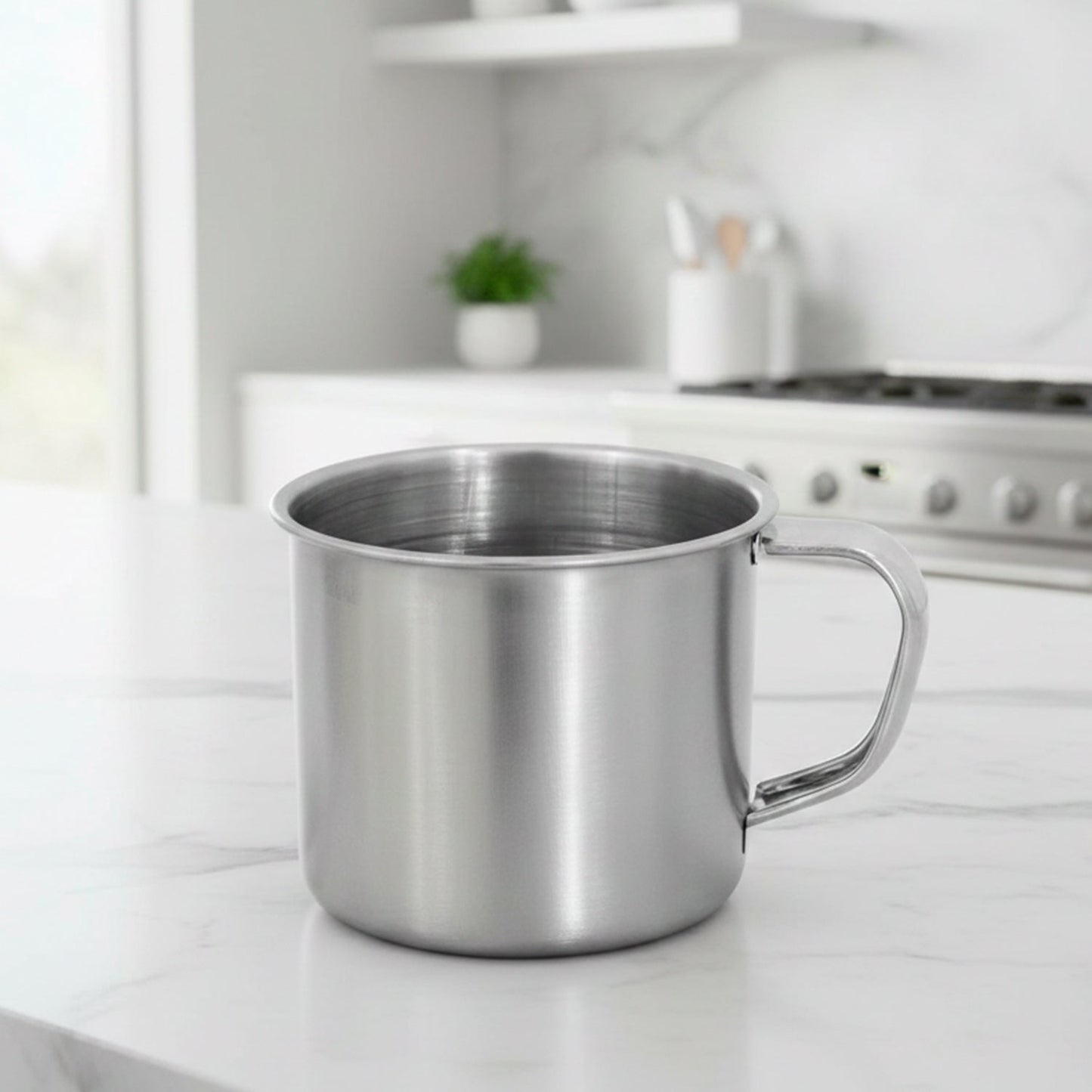 Steel drinking mug designed for home, camping, and travel utility