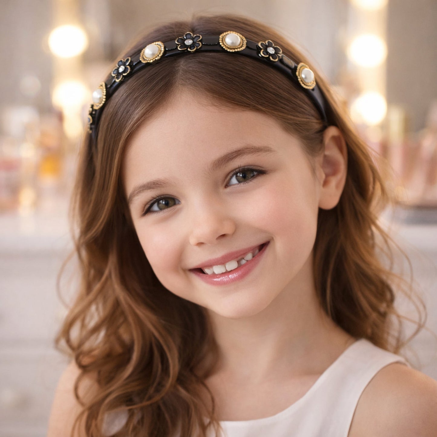 Chic hairband with pearl and flower accents in a fashionable style