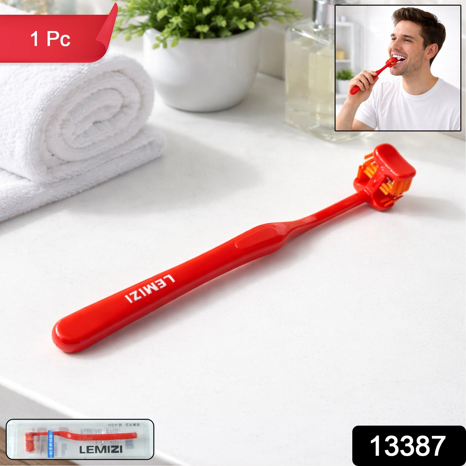 Six-Sided Toothbrush in its packaging, highlighting its gentle cleaning capabilities.