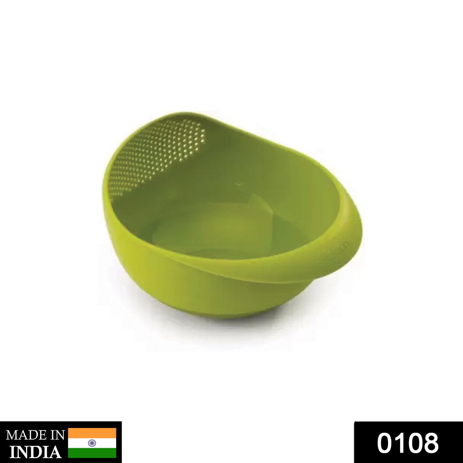 Top-down view of a spacious plastic rice bowl strainer ready for use.