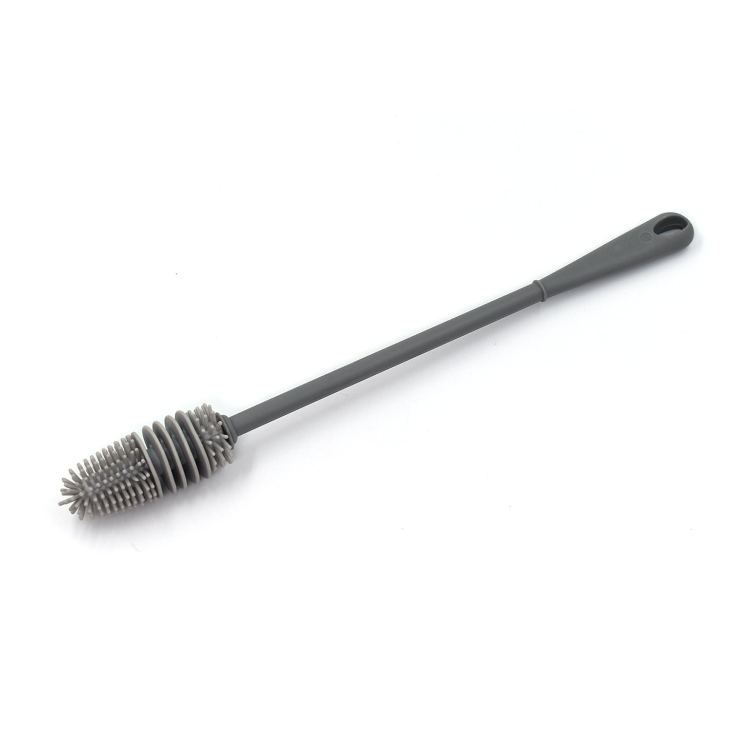 Close-up of the flexible bristles on the multi-use bottle cleaning brush.