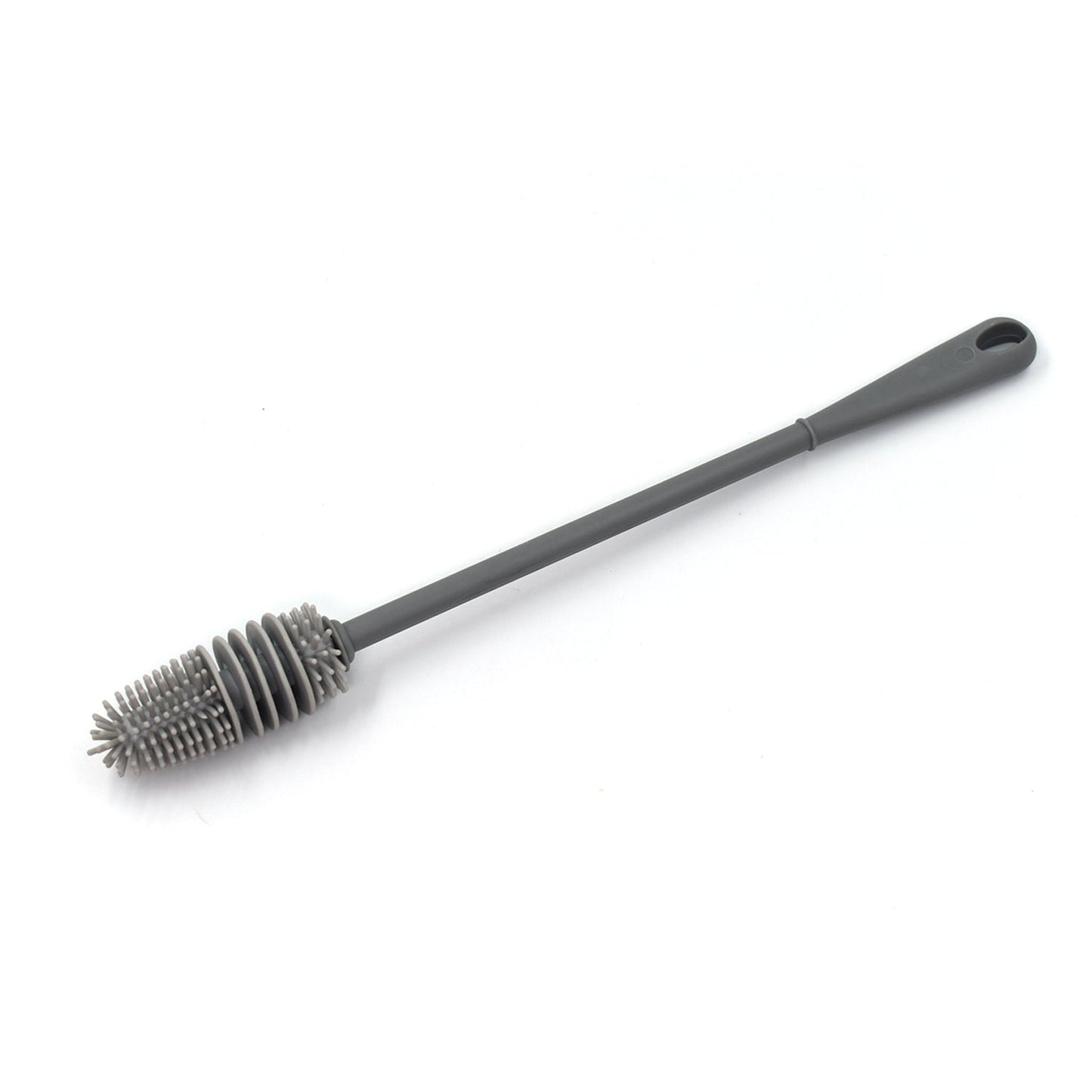 Versatile bottle cleaning brush shown with various bottle types.