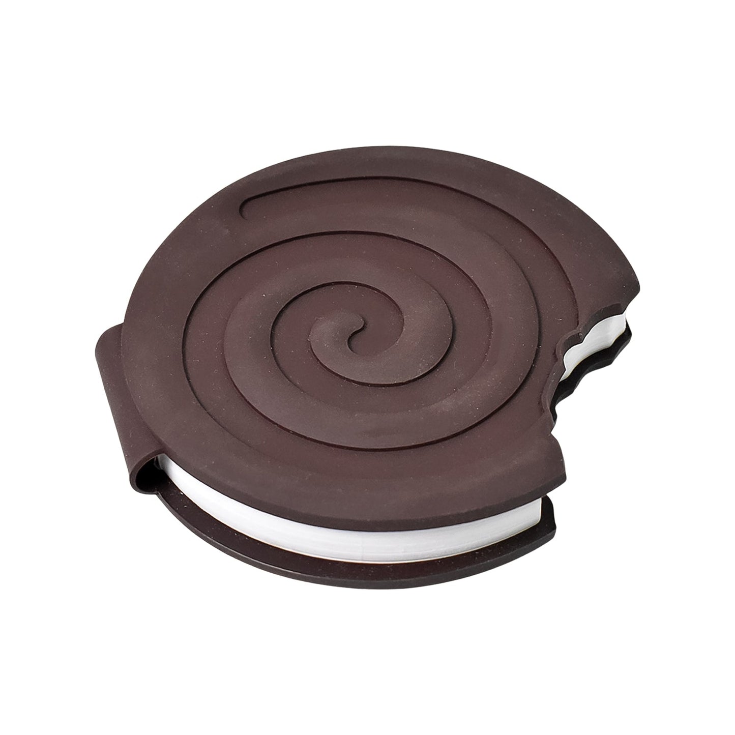 Hand holding the compact round Chocolate Diary, highlighting its portable size.