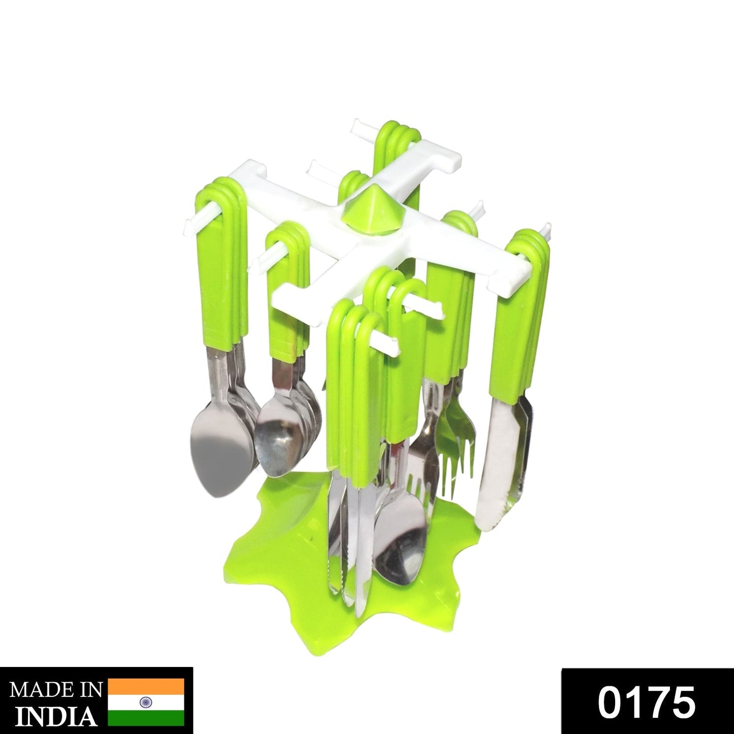 Close-up of the elegant 24-piece stainless steel cutlery set with mirror finish.