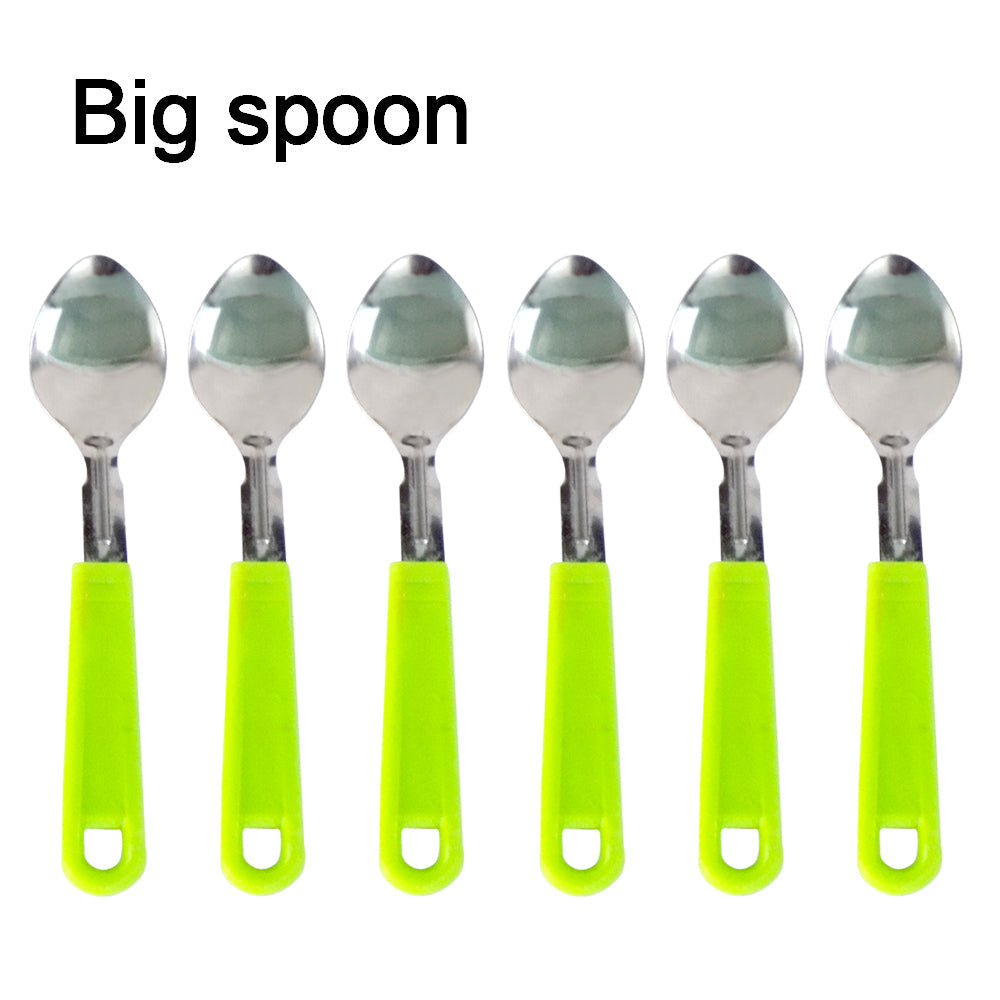 Individual dinner fork and spoon from the Serve Stellar 24-piece flatware collection.