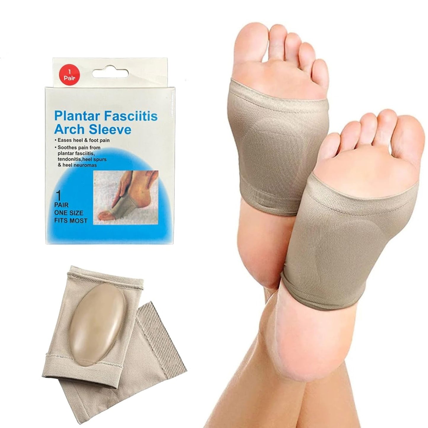 Close-up of an Arch Support Sleeve comfortably worn on a foot, highlighting its medial support.