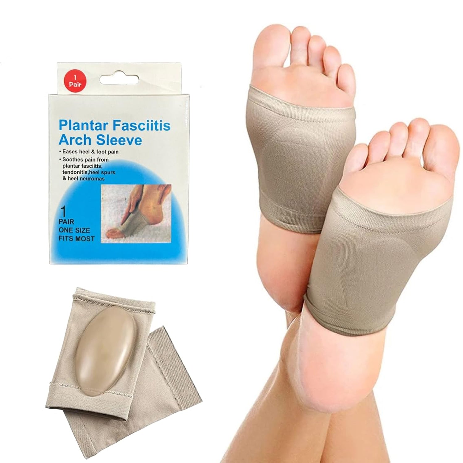 Close-up of an Arch Support Sleeve comfortably worn on a foot, highlighting its medial support.