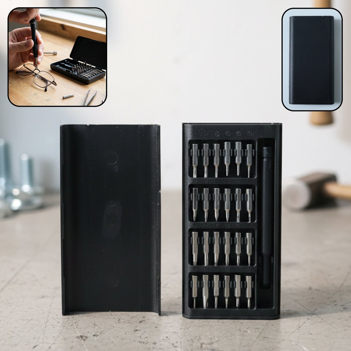 24-in-1 precision screwdriver kit with 24 bits in compact case